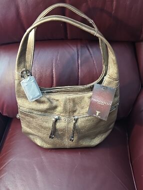 Tignanello Metallic Bronze Leather Hobo Shoulder Bag